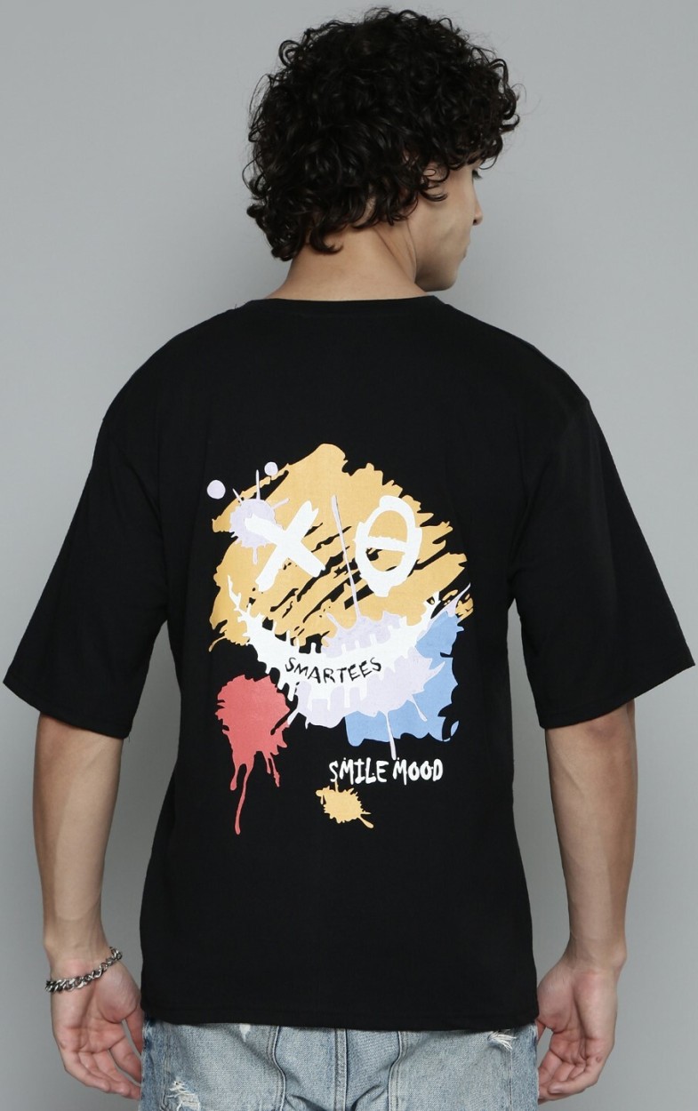 Smartees Printed, Typography Men Round Neck Black T-Shirt - Buy