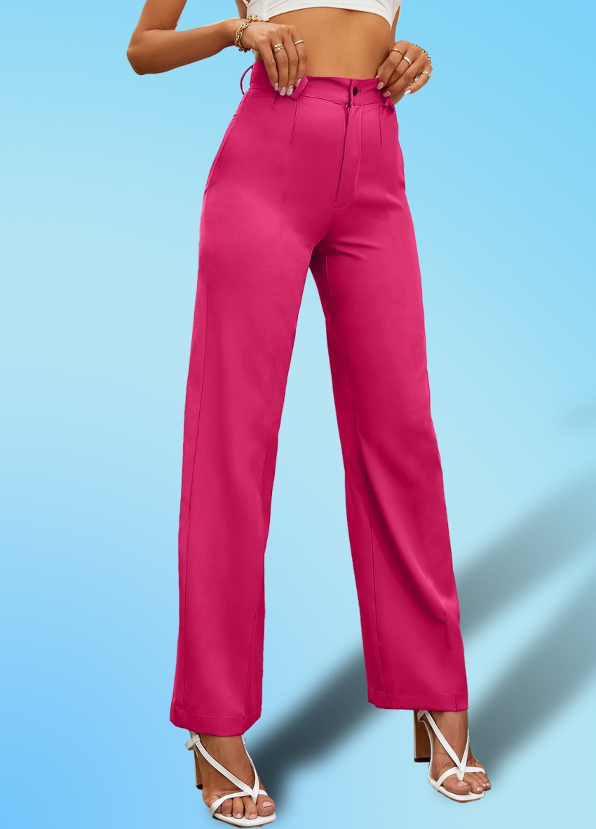 SELVIA Dark Pink Regular Fit Mid Rise Trousers