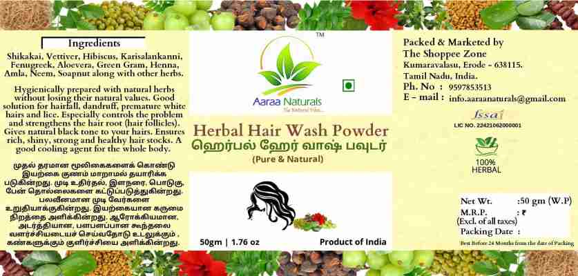 Aaraa Herbal Hair Wash Powder (Pure & Natural) 50gm (Pack of 10) 500gm -  Price in India, Buy Aaraa Herbal Hair Wash Powder (Pure & Natural) 50gm  (Pack of 10) 500gm Online