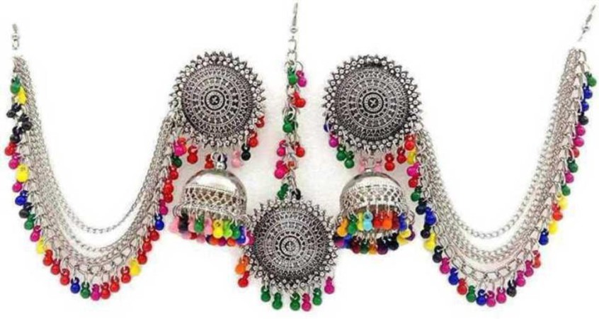 Buy Yellow Chimes Silver Oxidised Traditional Combo of 4 Pair Mirror Work  Beads ChandBali Jhumka Earrings at Rs1199 online  Jewellery online