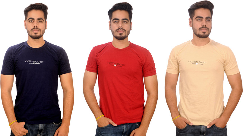 COTTON CANDY Solid Men Round Neck 