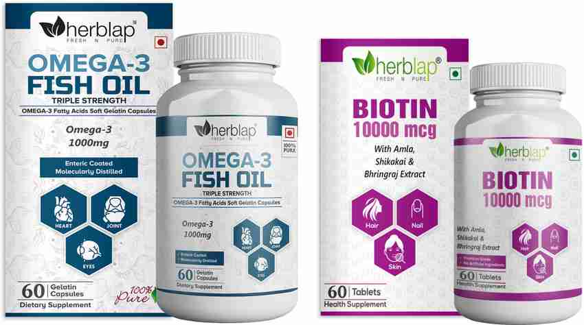 herblap Biotin for Hair Growth + Omega-3 Fish Oil Combo Price in India - Buy herblap Biotin for Hair Growth + Omega-3 Fish Oil Combo online at herblap Biotin for Hair Growth + Omega-3 Fish Oil Combo Price in India - Buy herblap Biotin for Hair Growth + Omega-3 Fish Oil Combo online at