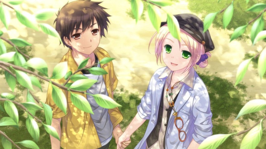 Anime Couple Looking At Each Other In The Trees Background Cute Love Anime  Picture Background Image And Wallpaper for Free Download