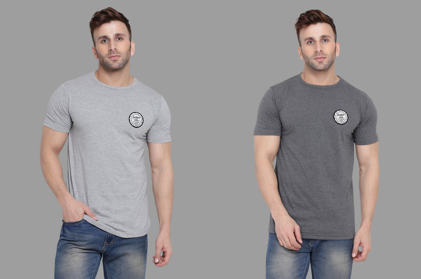 Blisstone Solid Men Round Neck Silver 