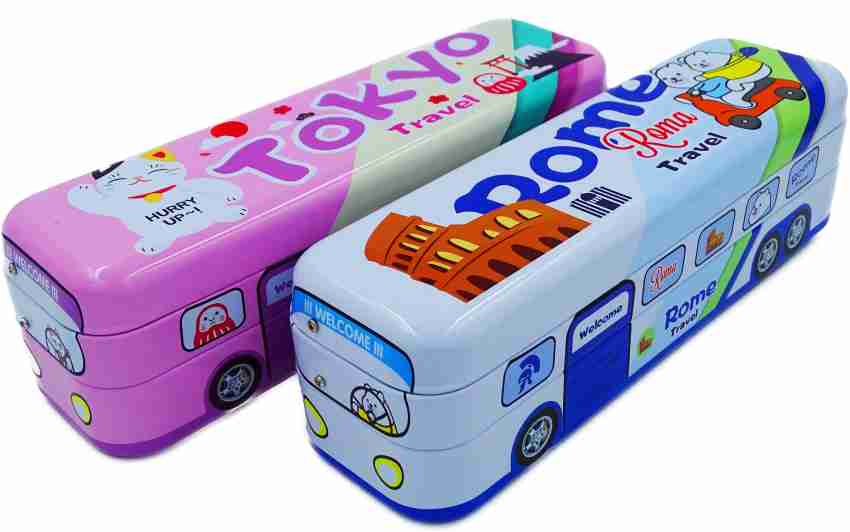  | dishvy DOUBLE DECKER CITY TRAVEL BUS SHAPE PENCIL BOX CARTOON  THEME Bus Style Three Layer Metal Pencil Box, Pencil Case for Kid, Best  School Gift Set for Kids, Girls &