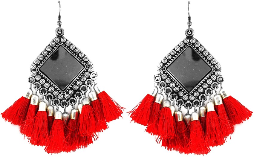Beautiful New Design Red Silk Thread With Moti Jhumka Earring  Saubhagyavatiin