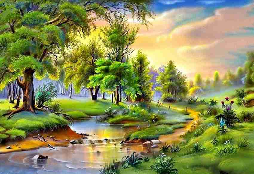 color romantica color peaceful colors painting water nature scene beautiful  forest lovely river romance pretty landscape Wallpaper Print Poster on  LARGE PRINT 36X24 INCHES Photographic Paper - Art & Paintings posters in