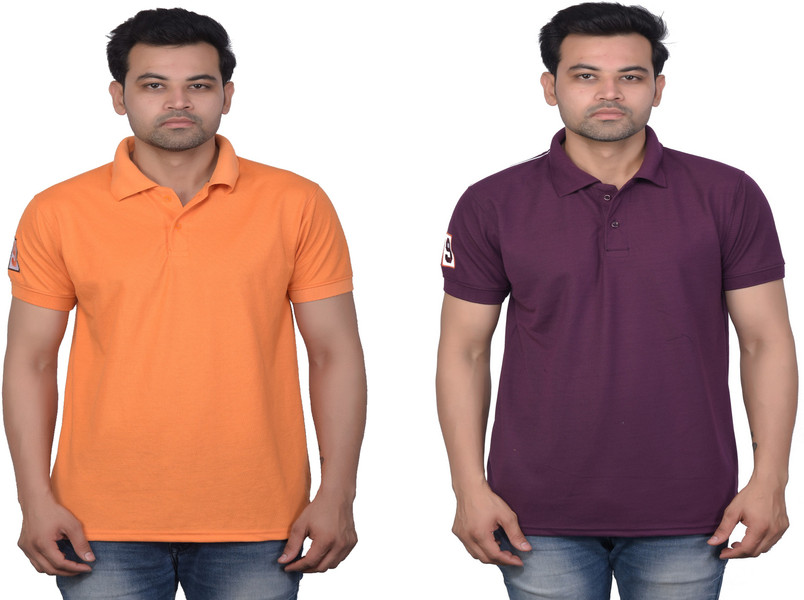 Solid Men Orange, Purple T-Shirt Price 
