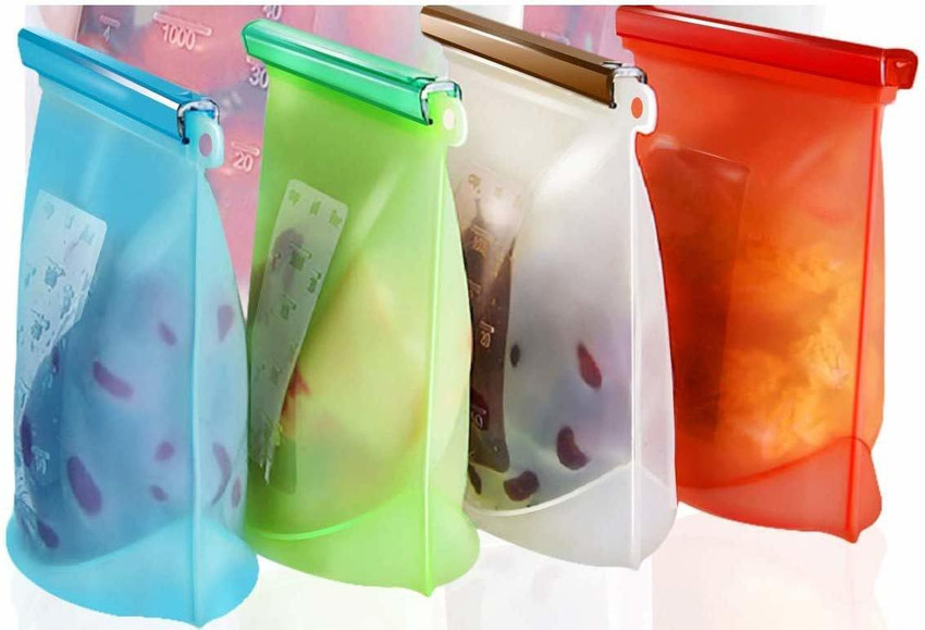 6-PC Reusable Ziplock Food Storage Preservation Bag Airtight Seal Silicone 