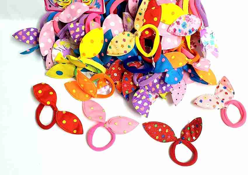 Sai Darshan Girl's Rabbit Ear Hair Tie Rubber Bands Style Ponytail Holder  baby girl rubber hairband headbands elastic hair accessory (Multicolour)  -24 Pieces Rubber Band Price in India - Buy Sai Darshan
