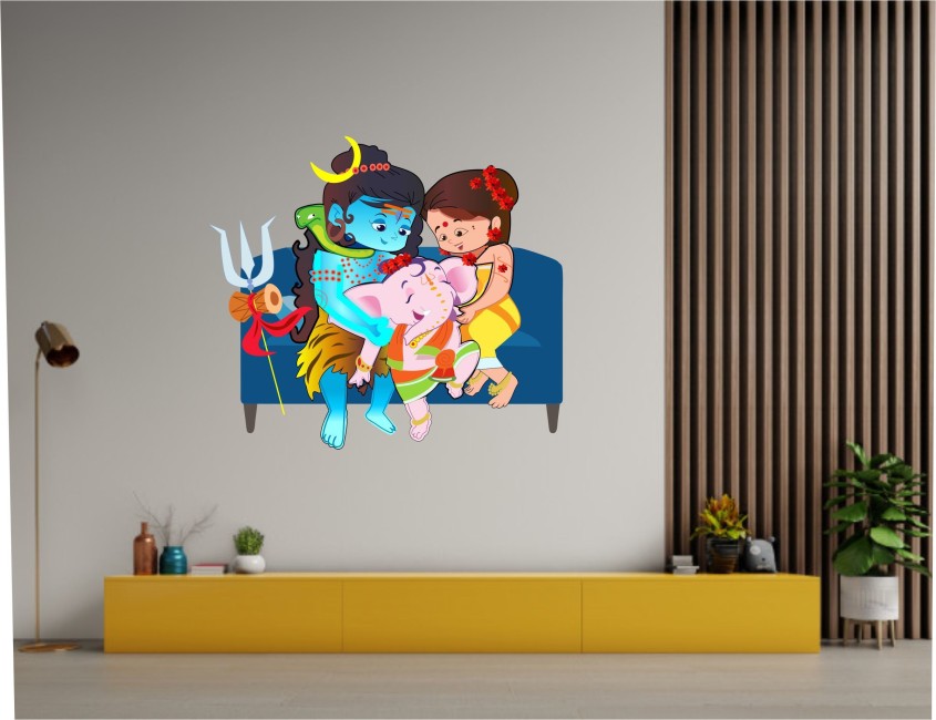 SUDARSHAN STICKER 70 cm Animated God Shiv, parwati with Ganesha wall  sticker (PVC Vinyl 70 cm X 77 cm) Self Adhesive Sticker Price in India -  Buy SUDARSHAN STICKER 70 cm Animated