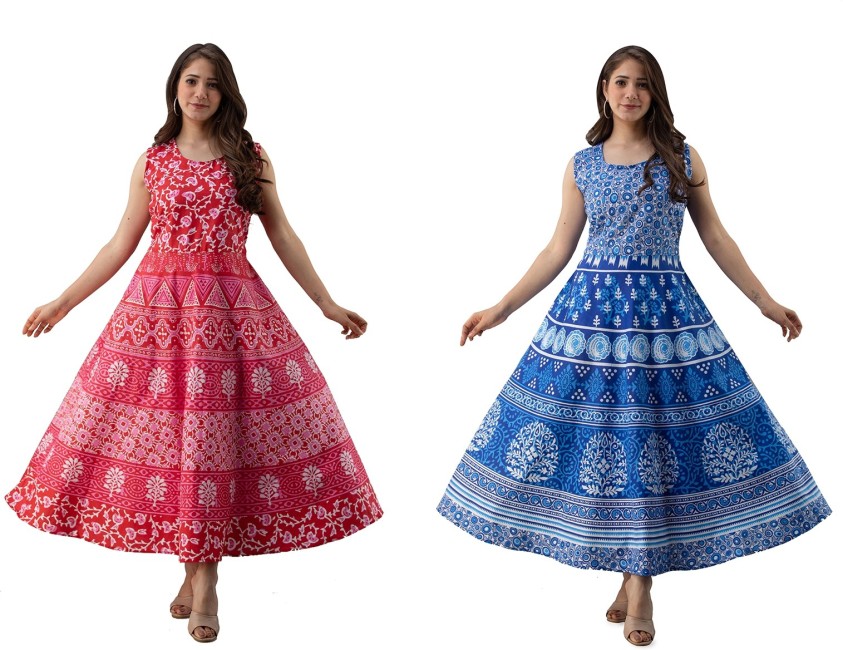 Buy Cotton Womens Maxi Midi Long Dress Jaipuri Printed Free Size Upto  44XXLPurple Online at desertcartINDIA