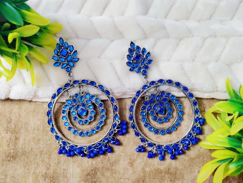 FIDA Earrings  Buy FIDA Ethnic Traditional Silver Oxidized Blue Green  Stone Studded Drop Earrings for Women OnlineNykaa Fashion