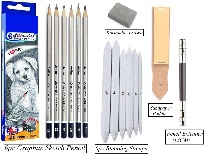 Anvis Artline Drawing Pencil with Paper Stamps Blender and Kneadable Eraser  for sketchingDrawing 7 Piece