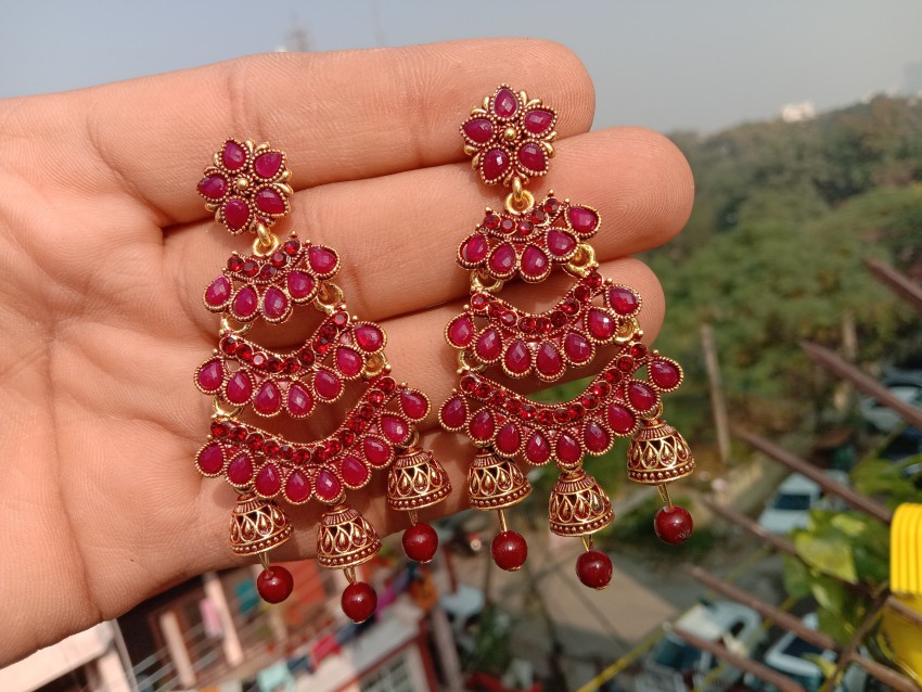 Light weight minakari maroon earrings with pearl maatal – Maatshi