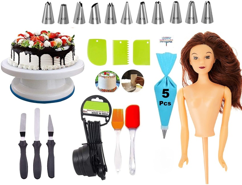 Buy Kinjal Industries Plastic Cake Tools Decorating 360 Round Easy Rotate  Turntable Revolving Cake Decorating Turntable Stand, 28cm and Cake Icing  Spatula Knife Set, 3-Pieces, Multicolor Online at Low Prices in India -