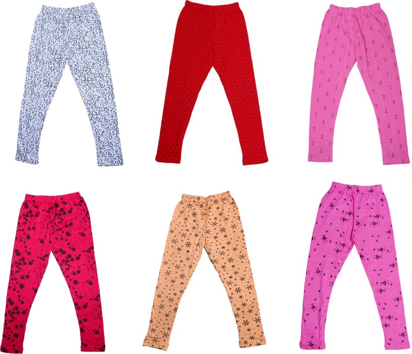 Indistar IndiWeaves Girls Super Soft and Stylish Cotton Printed Legging Pack Of 5