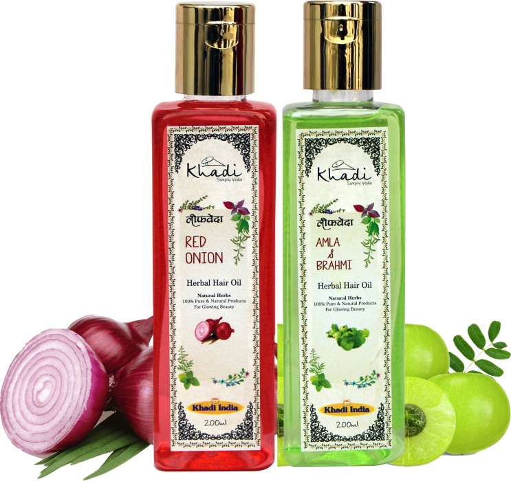 Leafveda Khadi Herbal Red Onion and Amla-Brahmi Hair Oil Pack Of 2 Hair Oil  - Price in India, Buy Leafveda Khadi Herbal Red Onion and Amla-Brahmi Hair  Oil Pack Of 2 Hair