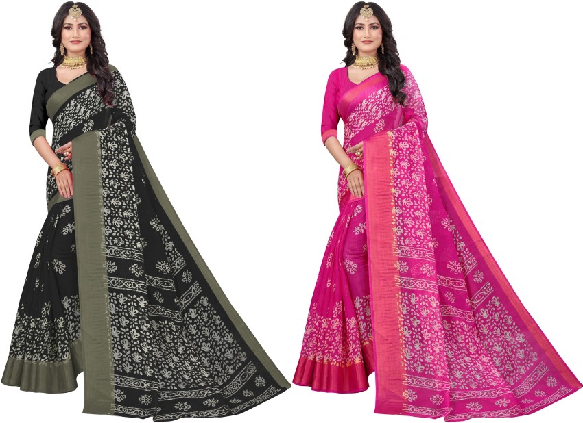 Buy Softieons E-Commerce Sarees Floral Print Bhagalpuri Silk Traditional  Saree With Blouse Piece.(SOFT_204-Pink_Pink_Free Size) at Amazon.in