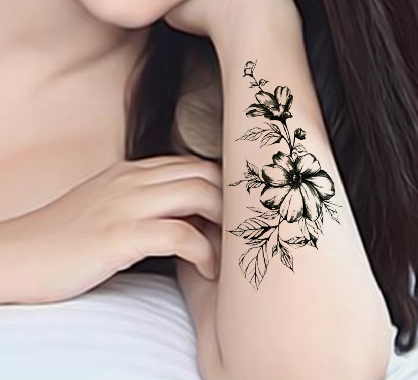 Large vintage floral temporary tattoo
