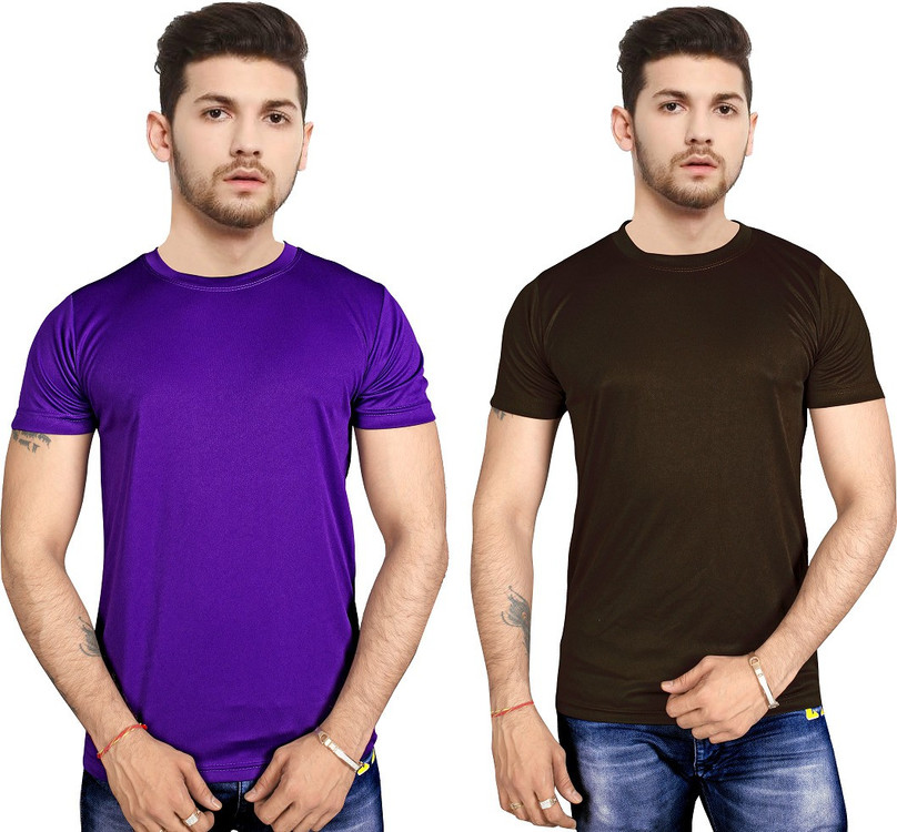 clothmore Solid Men Round Neck Purple 