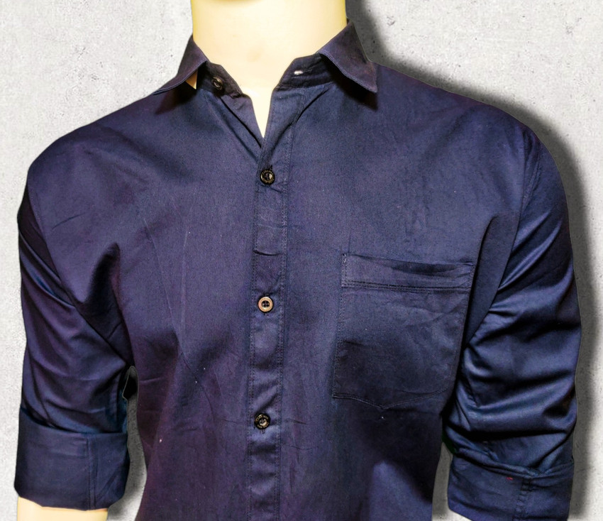 Shining Men Solid Casual Blue Shirt 
