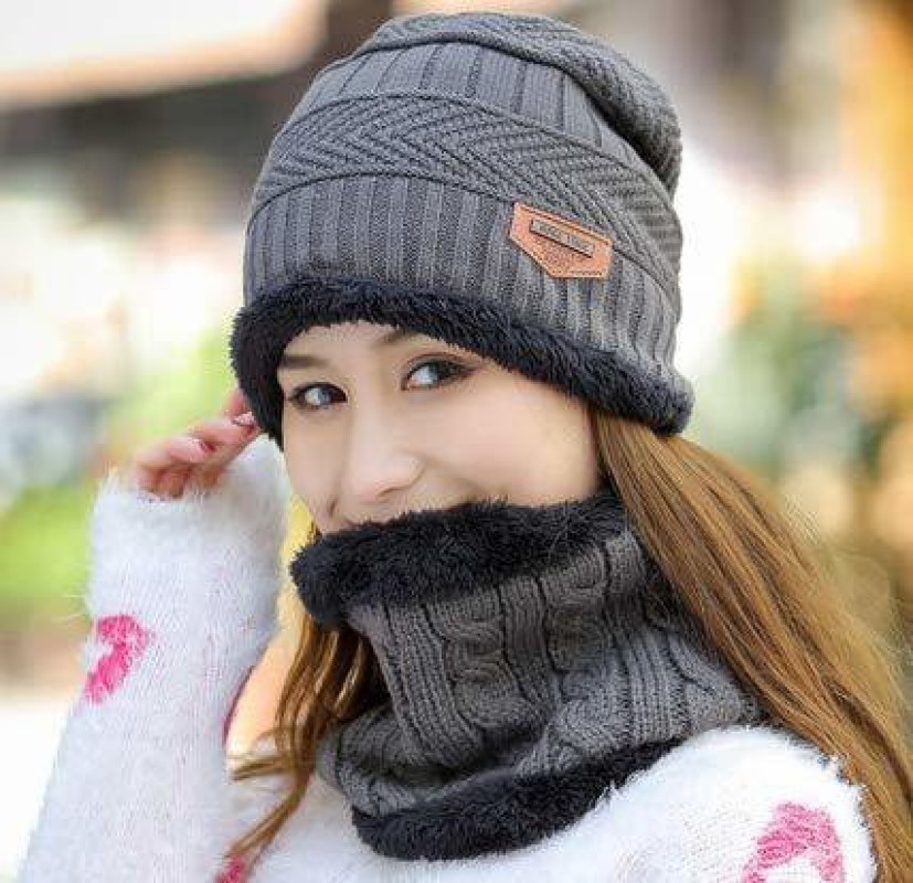 woolen cap with woolen scarf