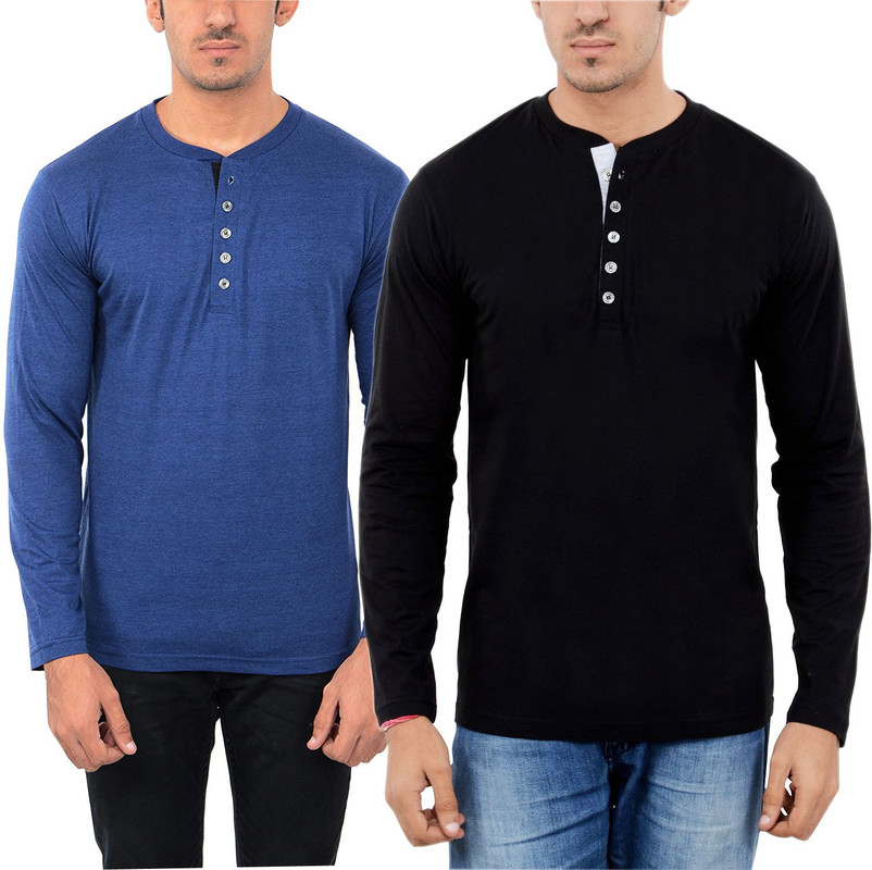 blue-black aarbee Solid Men Henley Blue 