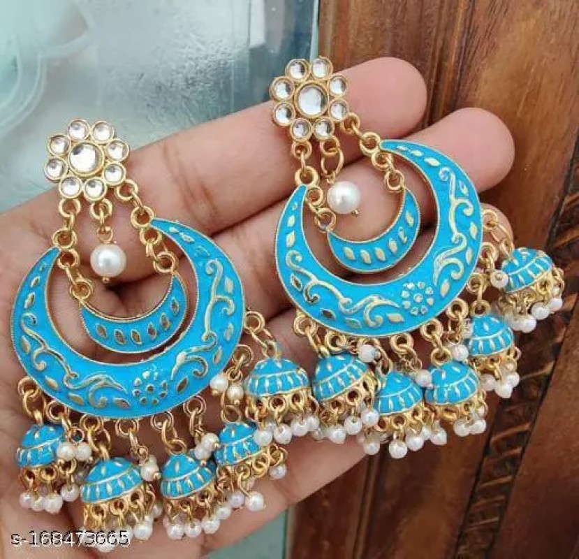 chandbali earrings fancy jhumki earrings for wedding big earrings blue  color Pearl Alloy Chandbali Earring Price in India  Buy chandbali earrings  fancy jhumki earrings for wedding big earrings blue color Pearl
