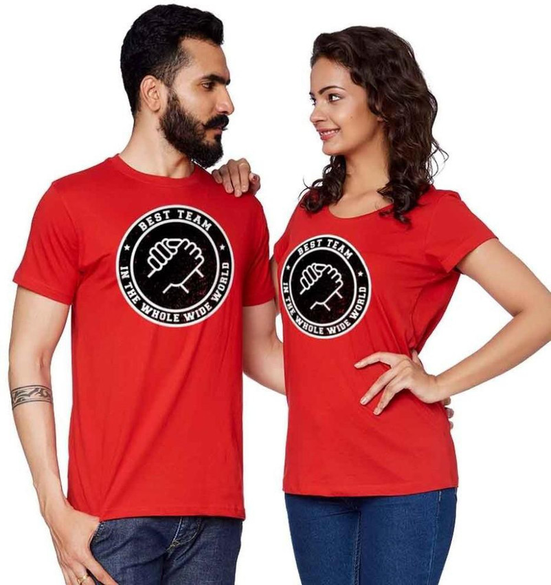BonOrganik Printed Couple Round Neck 
