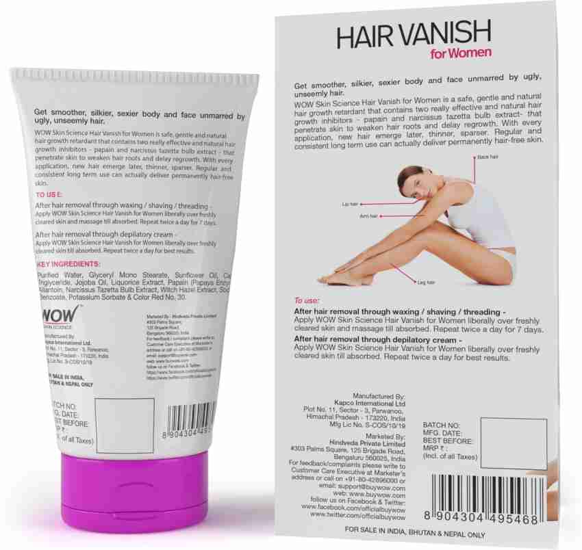 WOW SKIN SCIENCE WOW Hair Vanish For Women - No Parabens & Mineral Oil  (100ml) Cream - Price in India, Buy WOW SKIN SCIENCE WOW Hair Vanish For  Women - No Parabens