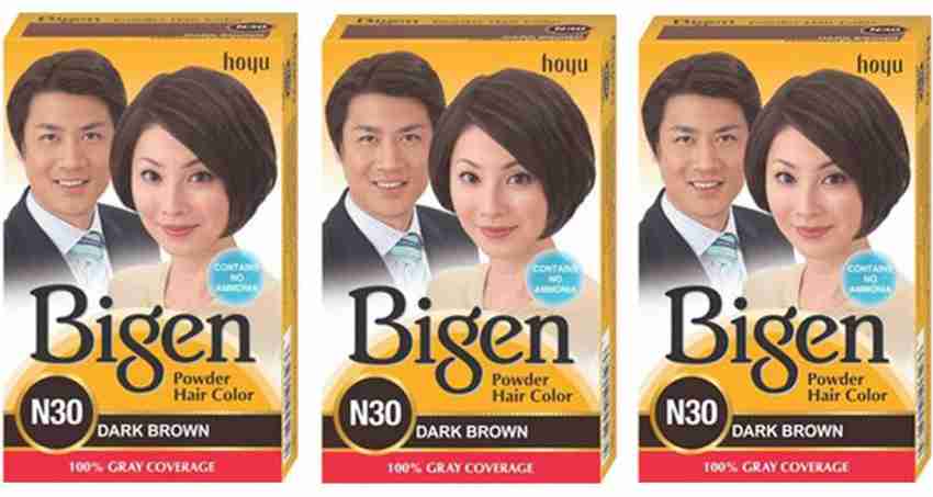 Bigen Long Lasting Powder Hair Colour For Men And Women - 6g Each - ( Combo  Pack / Set Of 3 ) Ammonia Free Hair Color , DARK BROWN - N30 -
