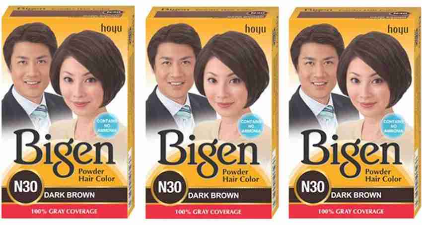 Bigen Long Lasting Powder Hair Colour For Men And Women - 6g Each - ( Combo Pack / Set Of 3 ) Ammonia Free Hair Color , DARK BROWN - N30 - Bigen Long Lasting Powder Hair Colour For Men And Women - 6g Each - ( Combo Pack / Set Of 3 ) Ammonia Free Hair Color , DARK BROWN - N30 -