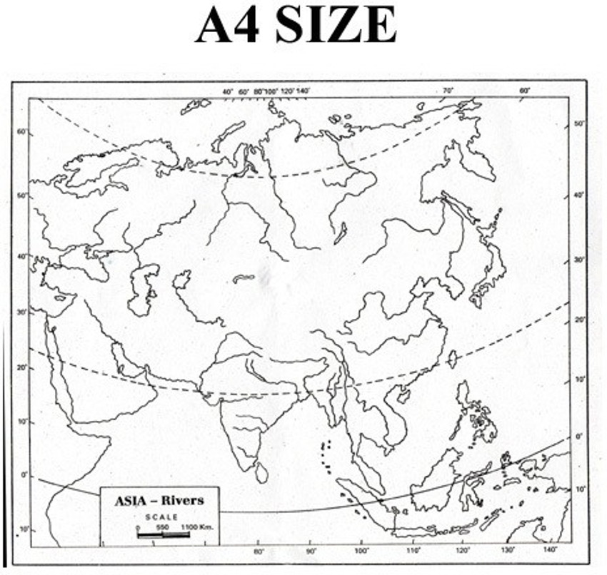 Blank Asia Physical Map River Map Of Asia Project Paper Craftwaft Original 