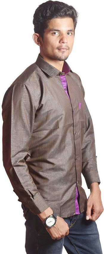 Mods Men Self Design Casual Brown Shirt 