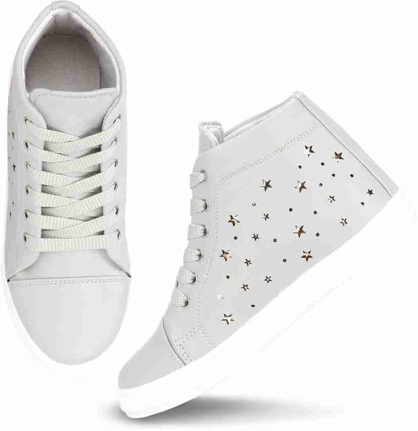 Shoe Island Feminae Stylish Fancy Grey Laser Cut Gold Star Women Girls Indoor Outdoor Casual Party Wear High Ankle Sneakers High Tops For Women Buy Shoe Island Feminae Stylish Fancy Grey