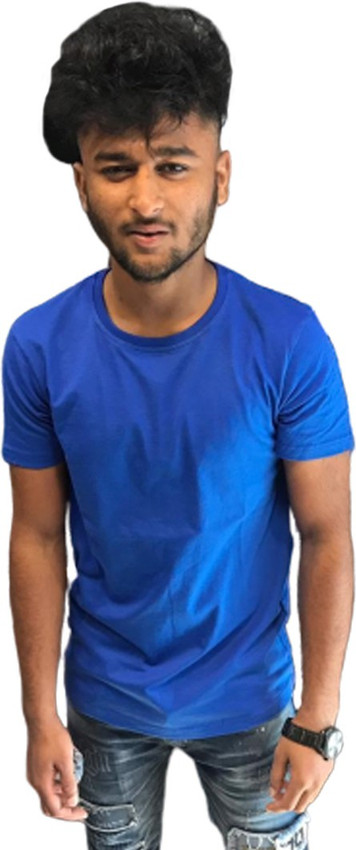 Buy LIKERA Solid Men Round Neck Blue T 