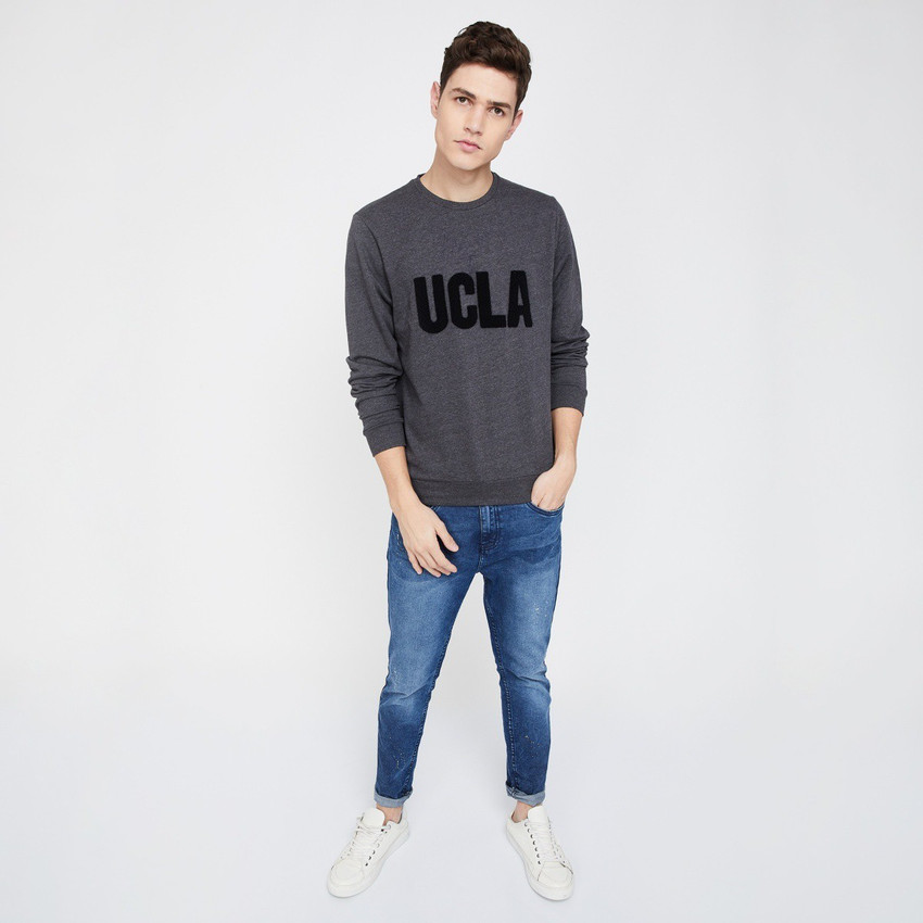 Sleeve Self Design Men Sweatshirt 