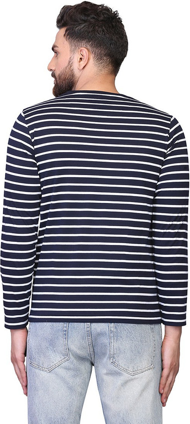 Buy TURMS Striped Men Round Neck Blue 