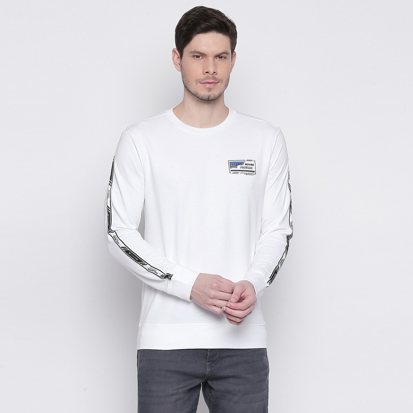 Sleeve Self Design Men Sweatshirt 