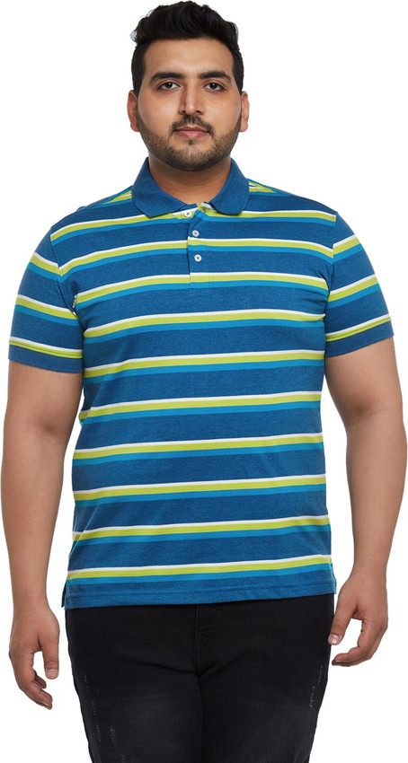 Pantaloons Striped Men Polo Neck Blue 