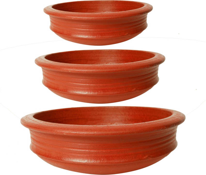 India online Pottery Earthen Kadai Clay Pots Combo for Cooking Pre-Seasoned 
