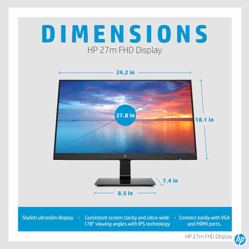HP 27m 27 inch Full HD LED Backlit IPS Panel Ultra Thin Monitor ...