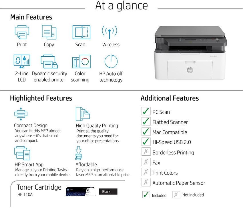 HP Laser MFP 136w Multi-function WiFi 