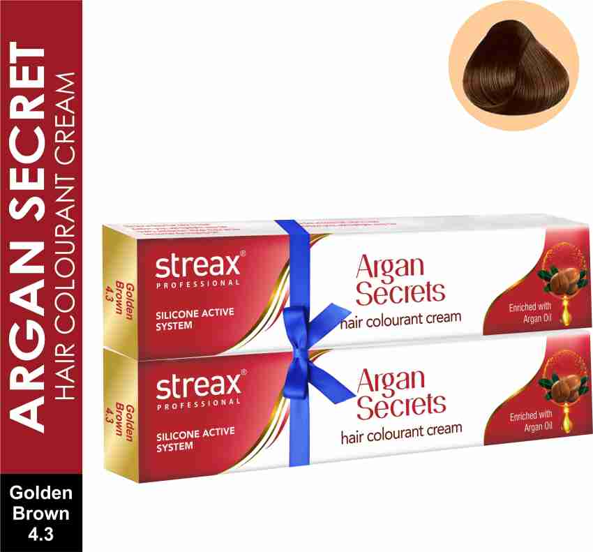Streax Argan Secrets Hair Colourant Cream Pack of 2 , Golden brown - Price  in India, Buy Streax Argan Secrets Hair Colourant Cream Pack of 2 , Golden  brown Online In India,