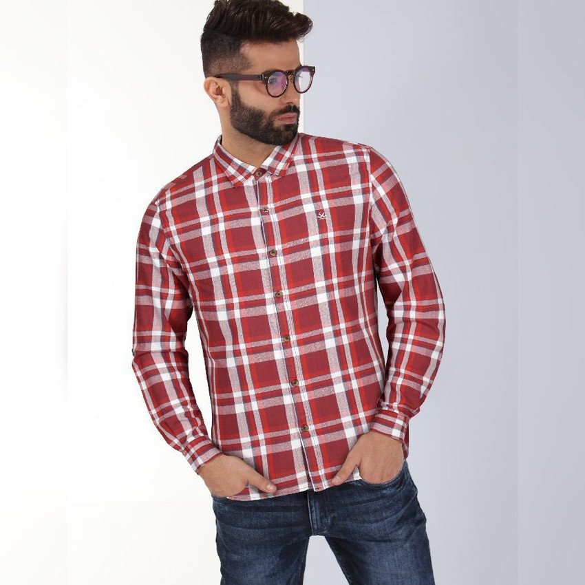 WROGN Men Checkered Casual Red Shirt 