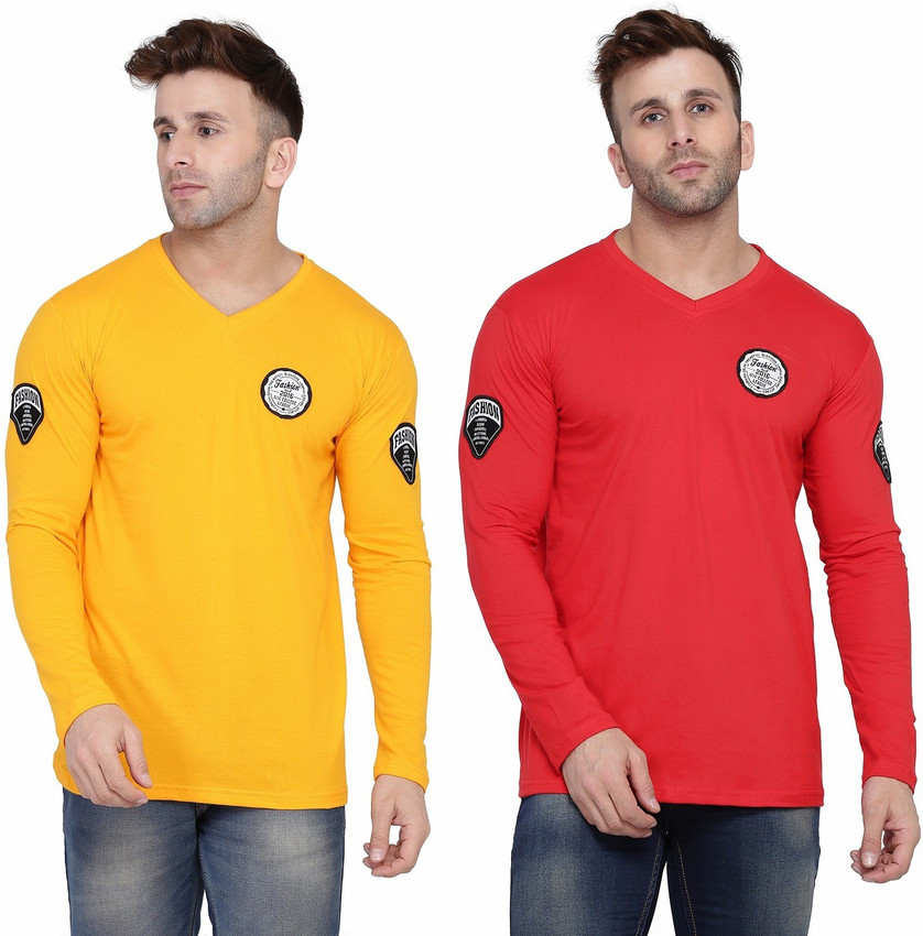 Buy tfurnish Solid Men V Neck Yellow 