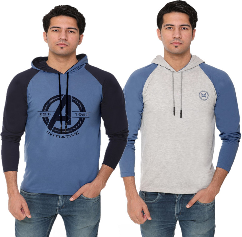 Buy HVBK Printed Men Hooded Neck Blue 