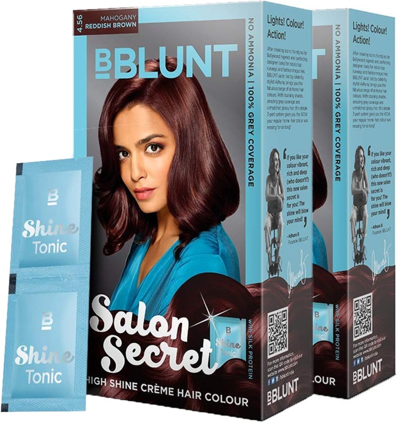 BBlunt Salon Secret High Shine Creme Hair Colour Reddish Brown (2 x  100g) with Shine Tonic 8ml , Reddish Brown  - Price in India, Buy BBlunt  Salon Secret High Shine Creme