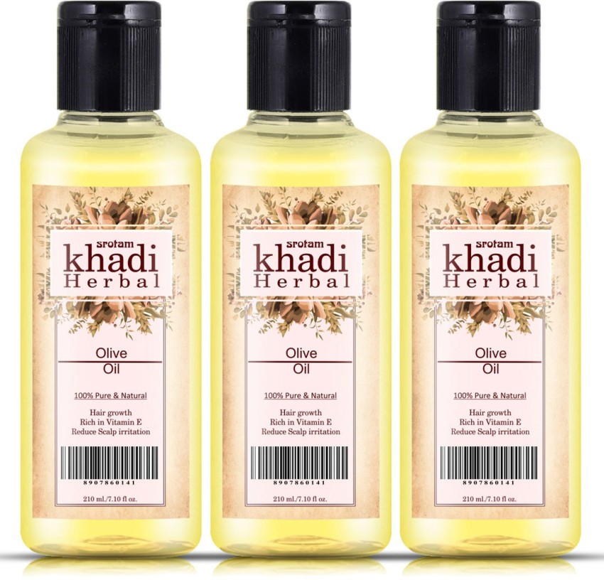 Srotam Khadi Herbal Olive Oil 100% Pure & Natural (Rich in Vitamin E) (Pack  of 3) Hair Oil - Price in India, Buy Srotam Khadi Herbal Olive Oil 100%  Pure & Natural (